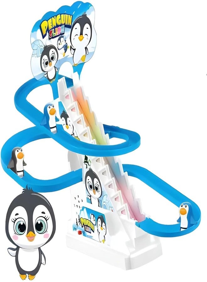 WireScorts Penguin Slide Toy Set, Stair Climbing Roller Coaster with Sliding Tracks, Penguin Stair Climbing Toys for Kids, Escalator Toy with Lights and Music with 3 Penguins - Image 1